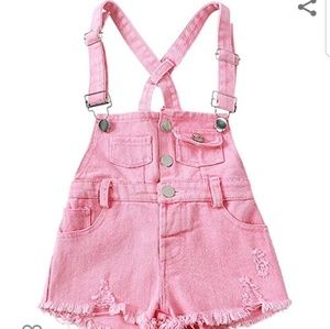Girls Pink Denim Shortalls